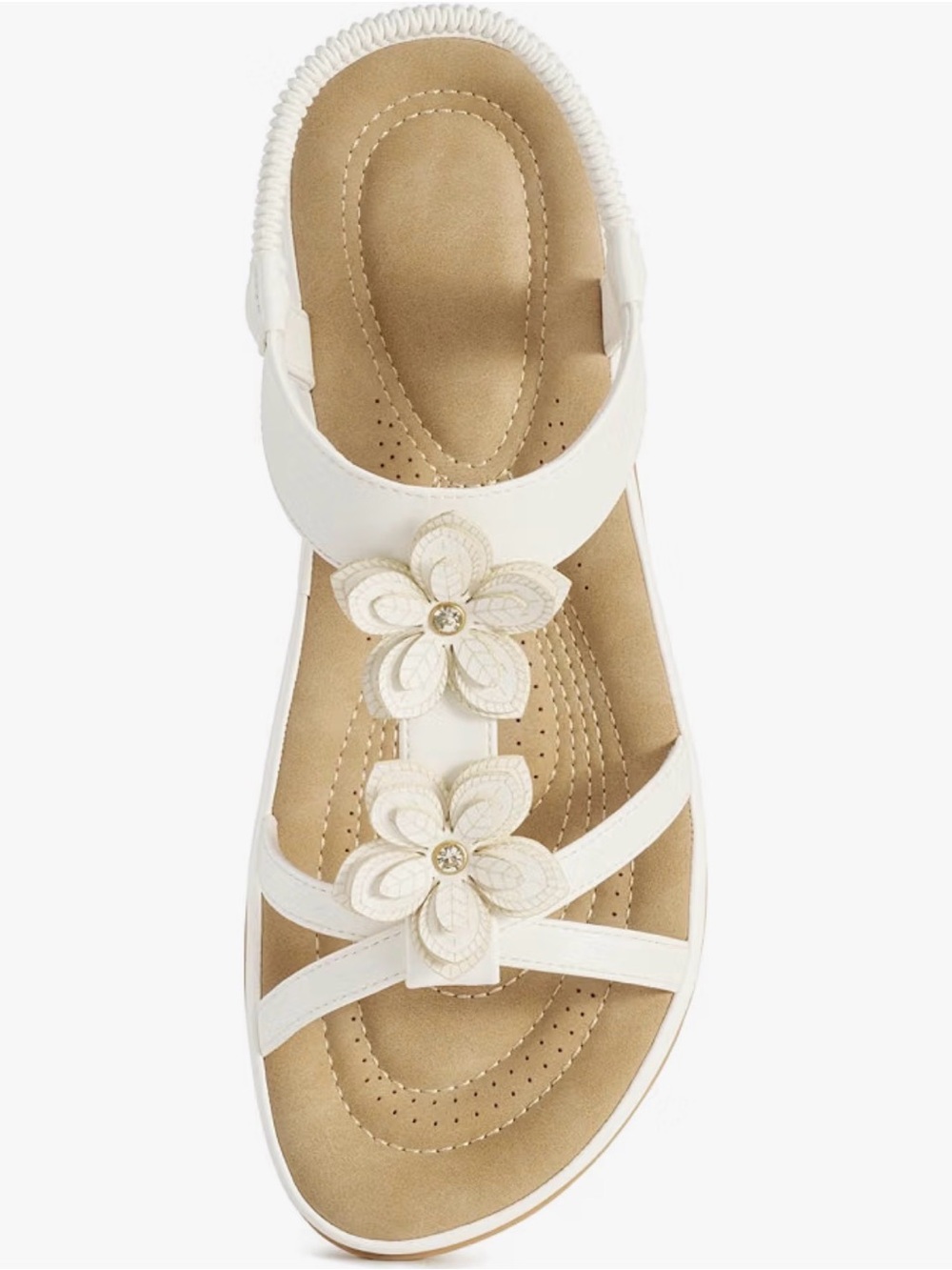 Women's White Floral T-Strap Comfort Sandal